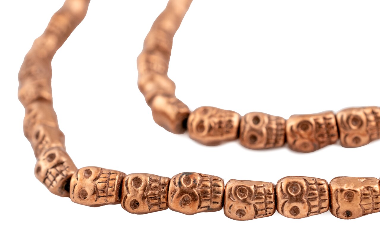 The Bead Chest 8x5mm Metal Skull Beads for Jewelry Making – Copper Finish – 16 Inch Strand, Durable Brass Base, Hole Size 1-2mm – DIY Crafts, Necklaces, Bracelets, Tribal & Goth Designs